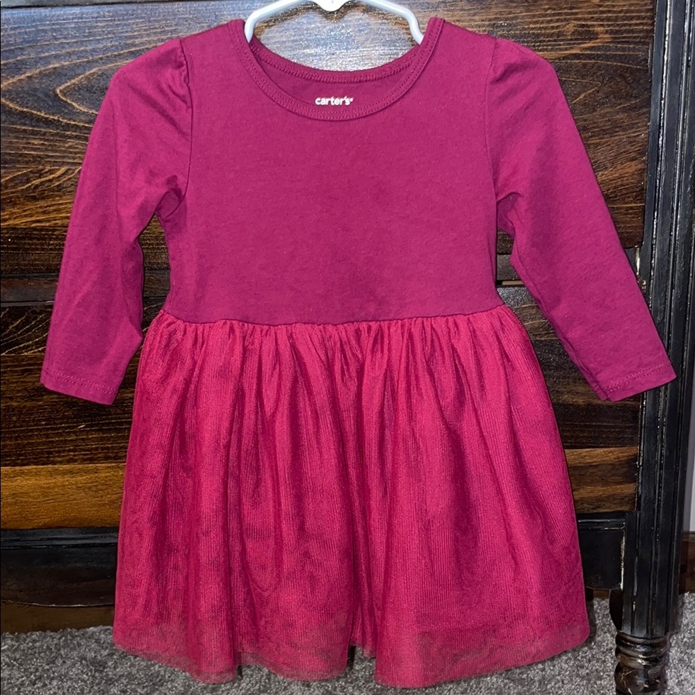 Carter's Maroon Long Sleeve Crew Neck Dress
